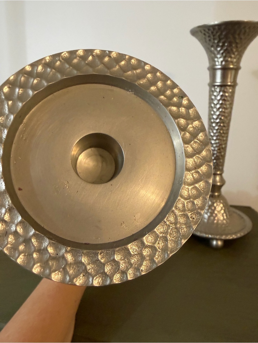 Hammered Metal Silver Candlestick Pair - SLAH - Picture 4 of 6